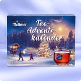 Boîte Meßmer Tee-Adventskalender avec une scène de village hivernal