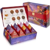 Geöffnete Teabloom Weihnachts-Tee-Präsentationsbox neben der geschlossenen Hülle