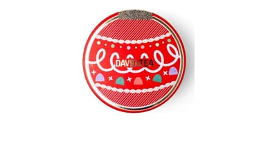 Roue DAVIDsTEA Teas the Season, boîte ronde rouge en forme de boule de Noël