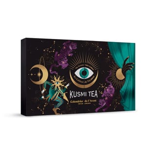 Kusmi Tea økologisk adventskalenderæske for 2026 med et øje og en måne