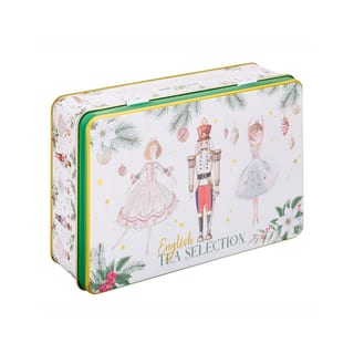 Schräge Ansicht der New English Teas Nutcracker Dose mit englischem Teesortiment