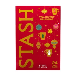 Parte frontal del calendario de Adviento de té rojo Stash 2026 con 24 bolsitas de té