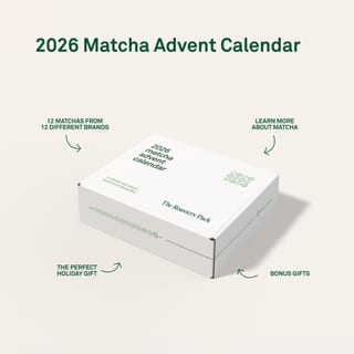 The Roasters Pack Matcha-Adventskalenderbox 2026 mit Hinweisen zu den Eigenschaften