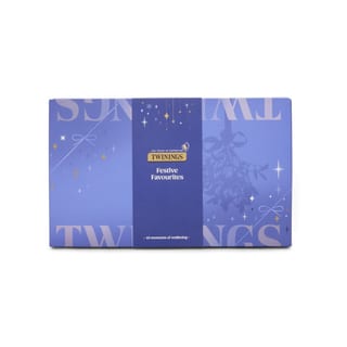 Geschlossene blaue Twinings Festive Favourites Kollektions-Geschenkbox