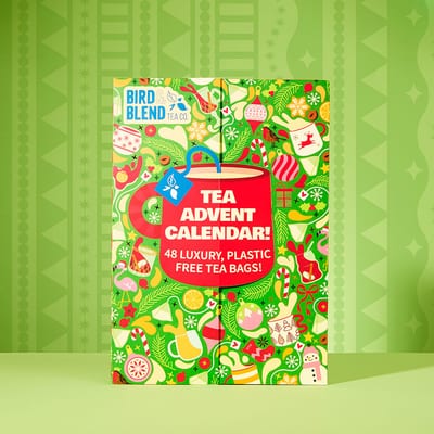 Bird & Blend-adventskalenderæske med te på grøn baggrund